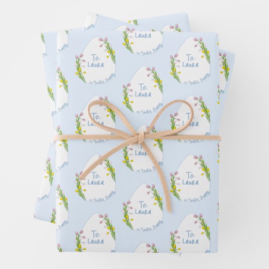 Gepersonaliseerde Preppy Floral Paasei Inpakpapier Vel (In situ)