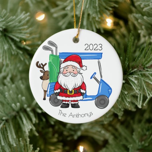 Gepersonaliseerde Preppy Golf Cart Santa Reindeer Keramisch Ornament (Boom)