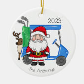 Gepersonaliseerde Preppy Golf Cart Santa Reindeer Keramisch Ornament (Voorkant)