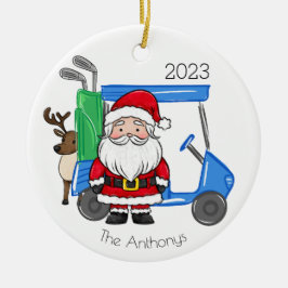 Gepersonaliseerde Preppy Golf Cart Santa Reindeer Keramisch Ornament