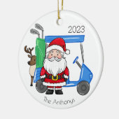 Gepersonaliseerde Preppy Golf Cart Santa Reindeer Keramisch Ornament (Links)