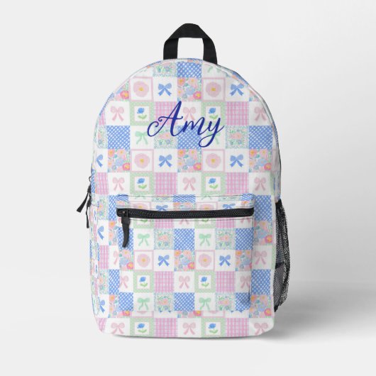 Gepersonaliseerde preppy grootmillennial bloemenbo bedrukte rugzak (Voorkant)