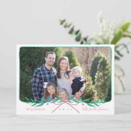 Gepersonaliseerde preppy Holiday Wreater met roze  Feestdagenkaart