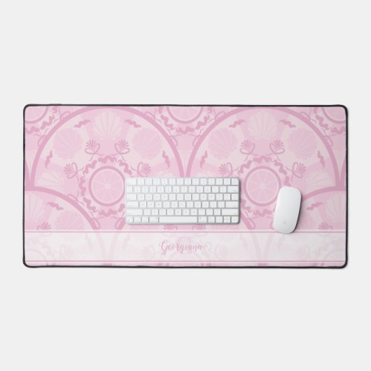 Gepersonaliseerde Preppy in roze Mandala Art Deco Bureaumat (Keyboard & Muis)