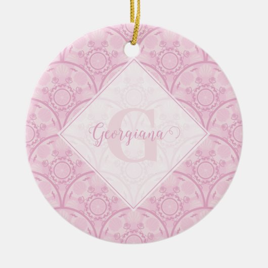 Gepersonaliseerde Preppy in roze Mandala Art Deco Keramisch Ornament (Voorkant)