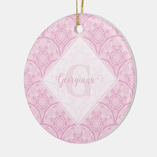 Gepersonaliseerde Preppy in roze Mandala Art Deco Keramisch Ornament (Links)