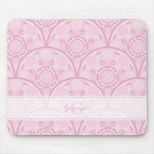 Gepersonaliseerde Preppy in roze Mandala Art Deco Muismat (Voorkant)