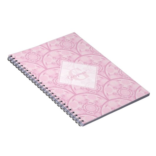 Gepersonaliseerde Preppy in roze Mandala Art Deco Notitieboek (Rechterzijde)