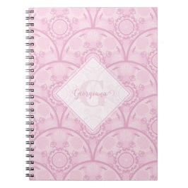 Gepersonaliseerde Preppy in roze Mandala Art Deco Notitieboek