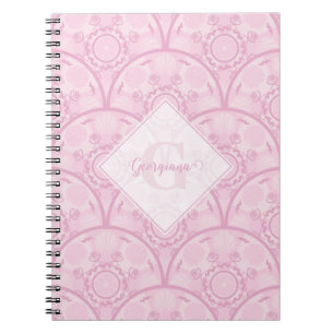 Gepersonaliseerde Preppy in roze Mandala Art Deco Notitieboek
