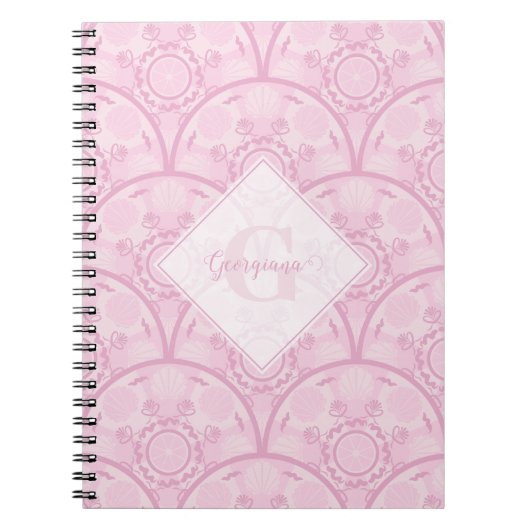 Gepersonaliseerde Preppy in roze Mandala Art Deco Notitieboek (Voorkant)