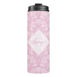 Gepersonaliseerde Preppy in roze Mandala Art Deco Thermosbeker