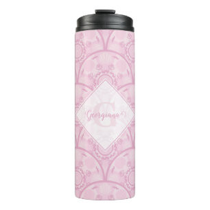 Gepersonaliseerde Preppy in roze Mandala Art Deco Thermosbeker