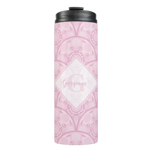 Gepersonaliseerde Preppy in roze Mandala Art Deco Thermosbeker (Voorkant)