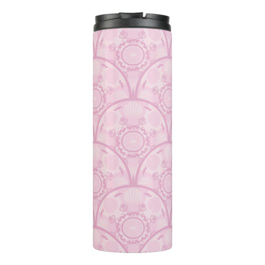 Gepersonaliseerde Preppy in roze Mandala Art Deco Thermosbeker (Achterkant)
