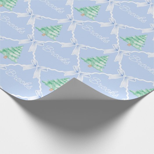 Gepersonaliseerde Preppy Kerstboom Aangepaste naam Cadeaupapier (Hoek)