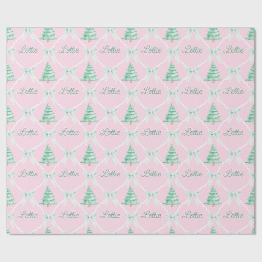 Gepersonaliseerde Preppy Kerstboom Aangepaste naam Cadeaupapier (Vlak)