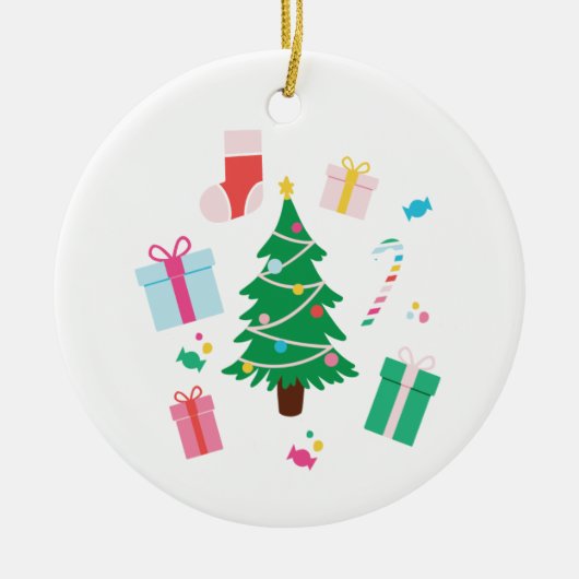 Gepersonaliseerde Preppy Kerstboom Vakantie Keramisch Ornament (Voorkant)