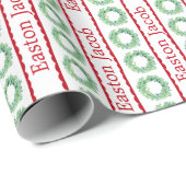 Gepersonaliseerde Preppy Kerstkrans Cadeaupapier (Rol Hoek)