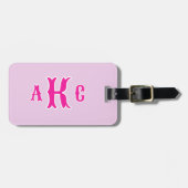 Gepersonaliseerde Preppy Monogram Roze en Lila Bagagelabel (Voorkant horizontaal)