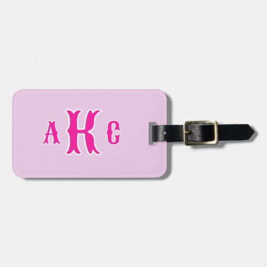Gepersonaliseerde Preppy Monogram Roze en Lila Bagagelabel (Voorkant horizontaal)
