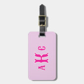 Gepersonaliseerde Preppy Monogram Roze en Lila Bagagelabel (Voorkant verticaal)
