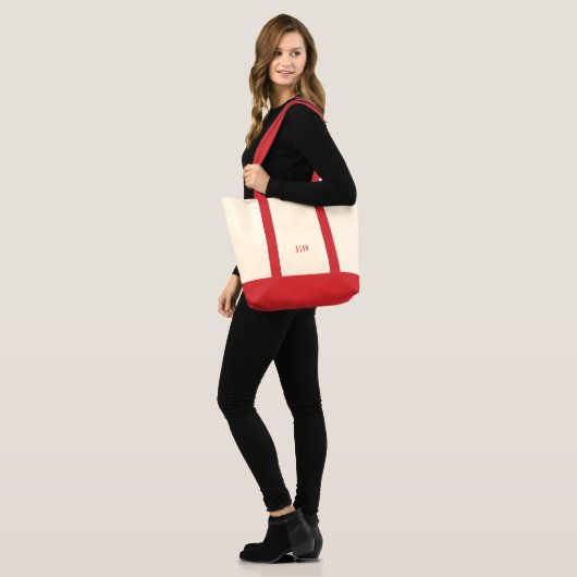 Gepersonaliseerde Preppy Red Monogram Canvas Canva Tote Bag (Voorkant (model))