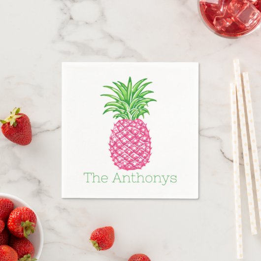 Gepersonaliseerde Preppy Roze Ananas Servet (Insitu)