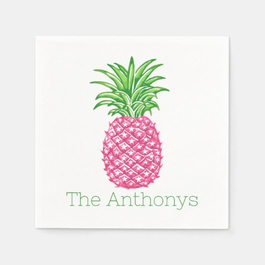 Gepersonaliseerde Preppy Roze Ananas  Servet (Voorkant)