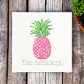 Gepersonaliseerde Preppy Roze Ananas Servet