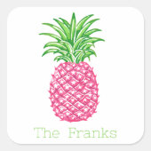 Gepersonaliseerde Preppy Roze Ananas Sterren Vierkante Sticker (Voorkant)