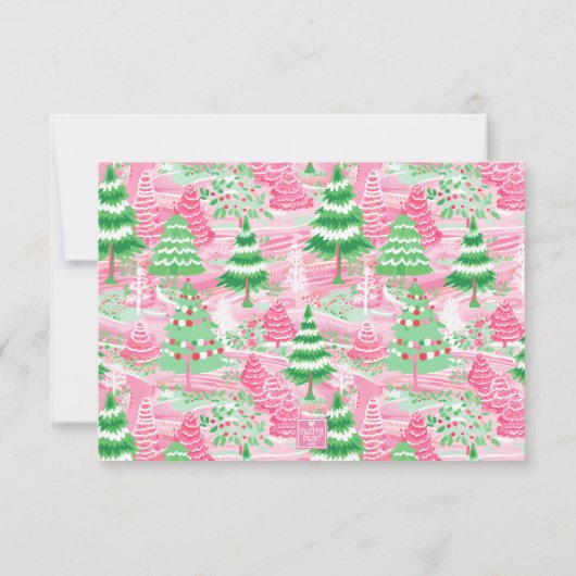 Gepersonaliseerde Preppy Roze en Groene Kerstbomen Bedankkaart (Achterkant)
