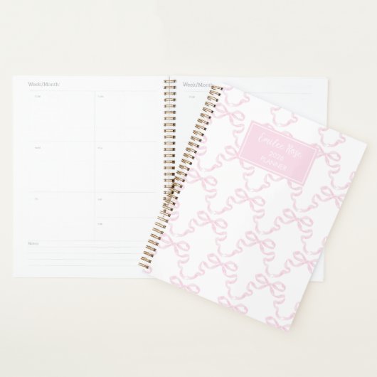 Gepersonaliseerde Preppy Waterverf Bow Ribbonerie Planner (Display)