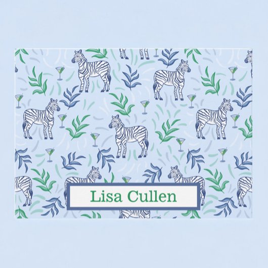 Gepersonaliseerde Preppy Zebra's & Martinis Blauw Bedankkaart