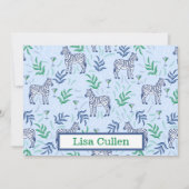 Gepersonaliseerde Preppy Zebra's & Martinis Blauw Bedankkaart (Voorkant)