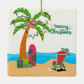 Gepersonaliseerde pretkerst bij het strand keramisch ornament (Achterkant)