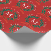 Gepersonaliseerde Prettige feestdagen Red Monogram Cadeaupapier (Hoek)