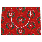 Gepersonaliseerde Prettige feestdagen Red Monogram Groot Cadeauzakje (Voorkant)