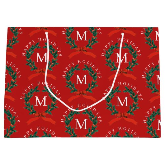 Gepersonaliseerde Prettige feestdagen Red Monogram Groot Cadeauzakje (Voorkant)