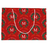 Gepersonaliseerde Prettige feestdagen Red Monogram Groot Cadeauzakje (Achterkant)