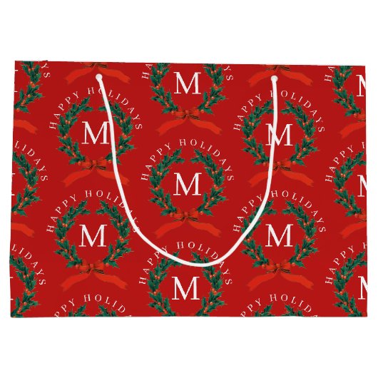 Gepersonaliseerde Prettige feestdagen Red Monogram Groot Cadeauzakje (Achterkant)