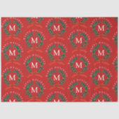 Gepersonaliseerde Prettige feestdagen Red Monogram Tissuepapier (Voorkant)