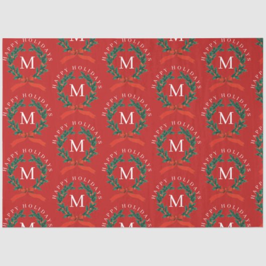 Gepersonaliseerde Prettige feestdagen Red Monogram Tissuepapier (Voorkant)