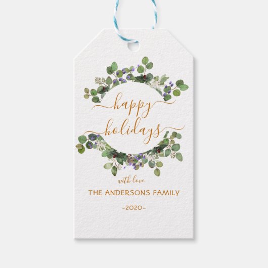 Gepersonaliseerde Prettige feestdagen waterverf Cadeaulabel (Voorkant)