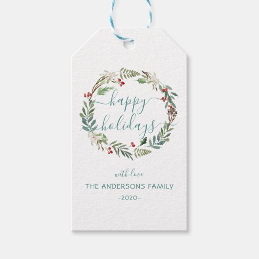 Gepersonaliseerde Prettige feestdagen waterverf Cadeaulabel (Voorkant)