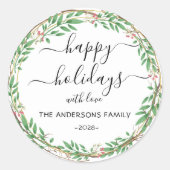 Gepersonaliseerde Prettige feestdagen waterverf Ronde Sticker (Voorkant)