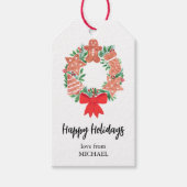 Gepersonaliseerde Prettige feestdagen Wreath Cadeaulabel (Voorkant)