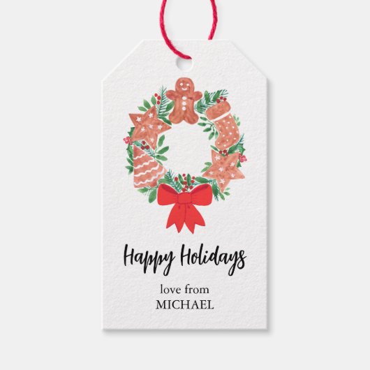 Gepersonaliseerde Prettige feestdagen Wreath Cadeaulabel (Voorkant)