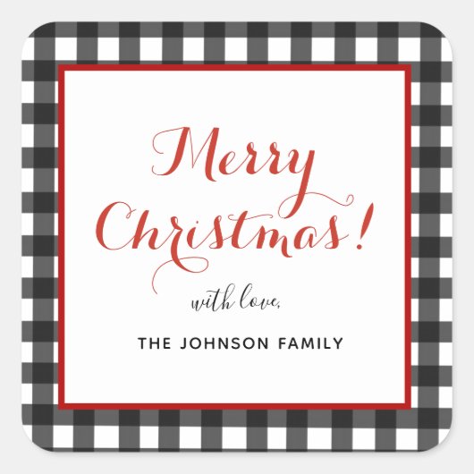 Gepersonaliseerde prettige kerst zwart-wit vierkante sticker (Voorkant)
