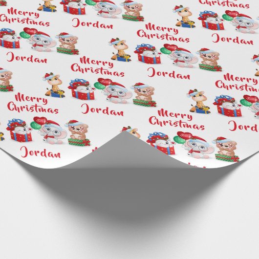 Gepersonaliseerde prettige kerstdieren cadeaupapier (Hoek)